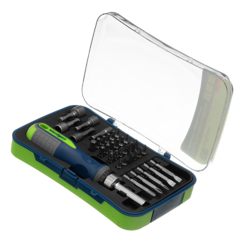 Отвертка реверсивная с набором бит и торцевыми головками, 35 шт, CrV Сибртех по ценам производителя в Челябинске с доставкой по всей России