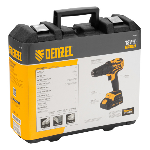 Дрель-шуруповерт аккумуляторная ударная бесщет CIDB-18-02, Li-Ion, 18 В Denzel по ценам производителя в Челябинске с доставкой по всей России
