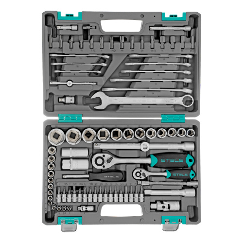 Набор инструментов, 1/2", 1/4", CrV, пластиковый кейс 82 предмета Stels по ценам производителя в Челябинске с доставкой по всей России