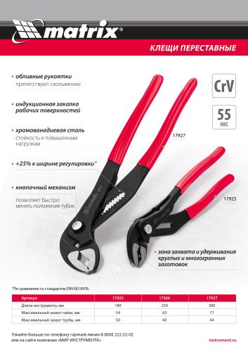 Клещи переставные 250 мм, кнопочный механизм, хром-ванадий, обливные рукоятки Matrix по ценам производителя в Челябинске с доставкой по всей России