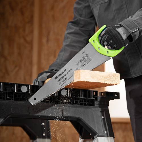 Ножовка по дереву "Зубец", 400 мм, 7-8 TPI, каленый зуб 2D, двухкомпонентная рукоятка Сибртех по ценам производителя в Челябинске с доставкой по всей России