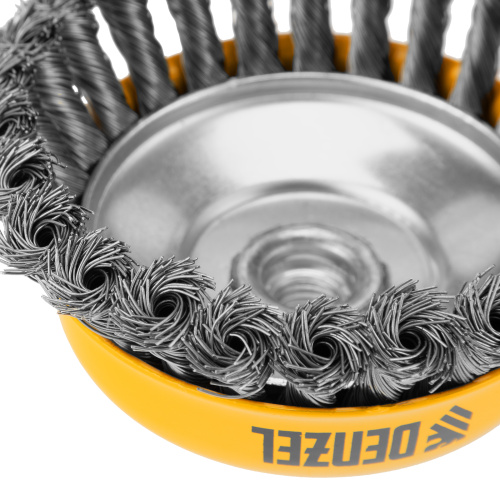 Щетка для УШМ, 125 мм, "Чашка", крученая нержавеющая проволока 0.5 мм, М14 Denzel по ценам производителя в Челябинске с доставкой по всей России