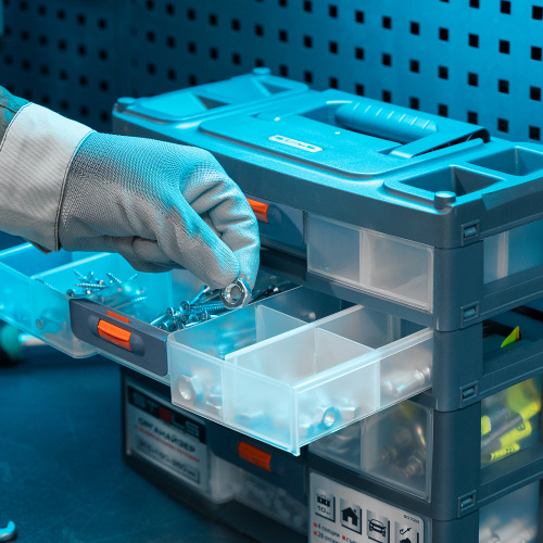 Органайзер для хранения с выдвижными лотками 310х150х260мм, 4 секции, пластик Stels по ценам производителя в Челябинске с доставкой по всей России