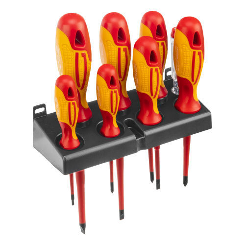 Набор отверток диэлектрических до 1000 В, 8 шт, тестер, CrMo, двухкомпонентные рукоятки Gross по ценам производителя в Челябинске с доставкой по всей России