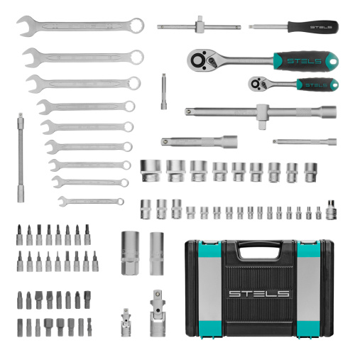 Набор инструментов, 1/2", 1/4", CrV, пластиковый кейс 82 предмета Stels по ценам производителя в Челябинске с доставкой по всей России
