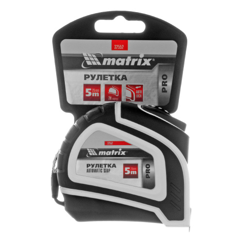 Рулетка Autostop,5 м х 25 мм,двухкомпонентный корпус,автоматическая фиксация,Pro Matrix по ценам производителя в Челябинске с доставкой по всей России