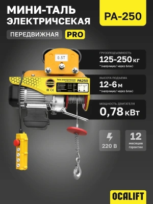 Мини таль передвижная OCALIFT PRO PA-250 125/250кг 12м 220в купить в Москве с доставкой по всей России | ProtosMarket.ru