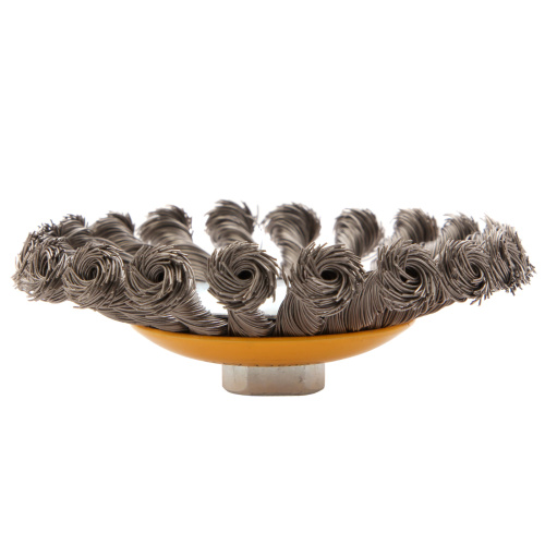 Щетка для УШМ, 125 мм, "Тарелка", крученая нержавеющая проволока 0.5 мм, М14 Denzel по ценам производителя в Челябинске с доставкой по всей России