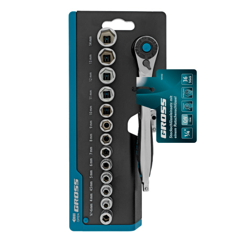 Набор торцевых головок, трещотка 120 зубьев, 1/4", CrV, 36 предметов Gross по ценам производителя в Челябинске с доставкой по всей России