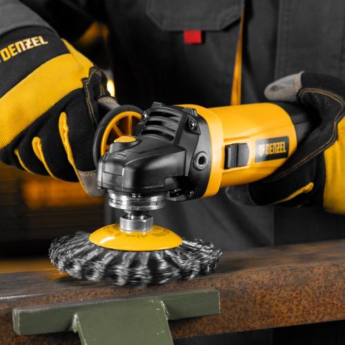 Щетка для УШМ, 125 мм, "Тарелка", крученая нержавеющая проволока 0.5 мм, М14 Denzel по ценам производителя в Челябинске с доставкой по всей России