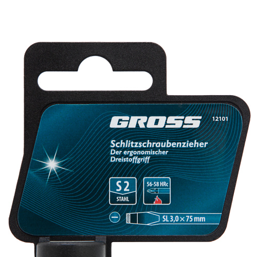 Отвертка SL3 x 75 мм, S2, трехкомпонентная рукоятка Gross по ценам производителя в Челябинске с доставкой по всей России