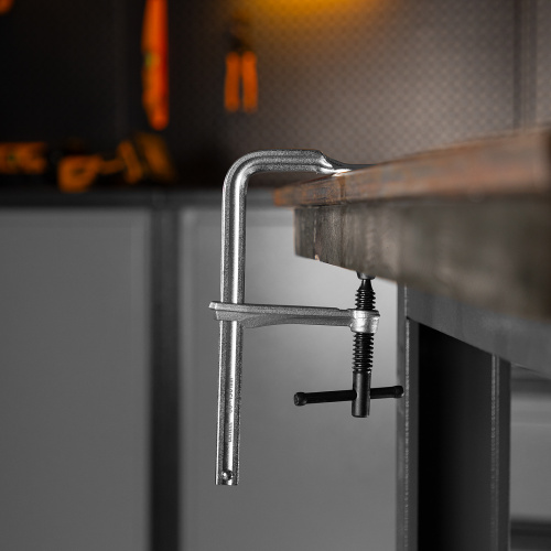 Струбцина F-образная, 80x150мм, кованая Denzel по ценам производителя в Челябинске с доставкой по всей России