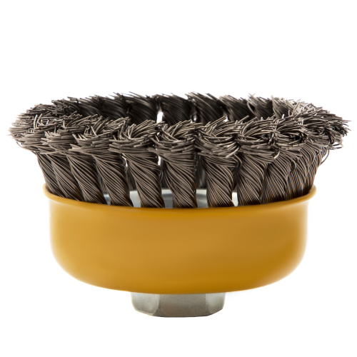 Щетка для УШМ, 100 мм, "Чашка", крученая нержавеющая проволока 0.5 мм, М14 Denzel по ценам производителя в Челябинске с доставкой по всей России