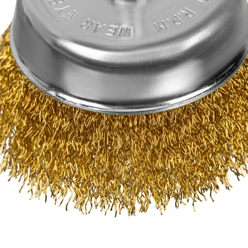 Щетка для дрели, 75 мм, "чашка" со шпилькой, латунированная витая проволока Matrix по ценам производителя в Челябинске с доставкой по всей России