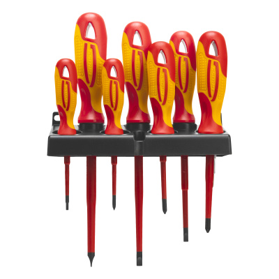 Набор отверток диэлектрических до 1000 В, 8 шт, тестер, CrMo, двухкомпонентные рукоятки Gross по ценам производителя в Челябинске с доставкой по всей России