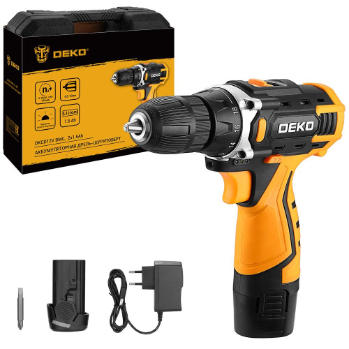 Аккумуляторная дрель-шуруповерт DEKO DKCD12V в кейсе, 12В, 2х1.5Ач по ценам производителя в Челябинске с доставкой по всей России