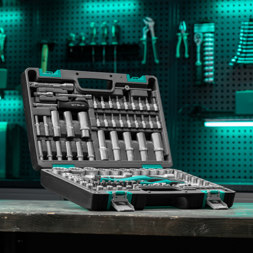 Набор инструментов 1/2", 1/4", CrV, 12 гранные головки, пластиковый кейс, 109 предмета Stels по ценам производителя в Челябинске с доставкой по всей России