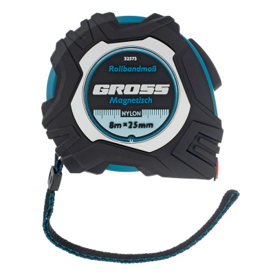 Рулетка Magnetisch 8 м х 25 мм,обрезиненный корпус,автоматическая фиксация,Нейлоновое покрытиеытие,зацеп с магнитом Gross по ценам производителя в Челябинске с доставкой по всей России
