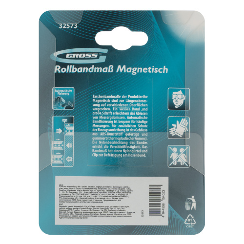 Рулетка Magnetisch 8 м х 25 мм,обрезиненный корпус,автоматическая фиксация,Нейлоновое покрытиеытие,зацеп с магнитом Gross по ценам производителя в Челябинске с доставкой по всей России