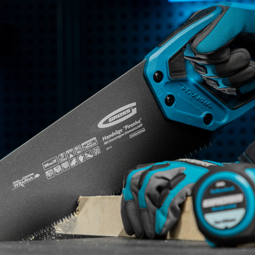 Ножовка по дереву "PIRANHA", 500 мм, 7 TPI, 3D-зуб, тефлоновое покрытие полотна, двухкомпонентная рукоятка Gross по ценам производителя в Челябинске с доставкой по всей России