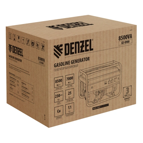 Генератор бензиновый GE 8900, 8.5 кВт, 220 В/50 Гц, 25 л, ручной старт Denzel по ценам производителя в Челябинске с доставкой по всей России