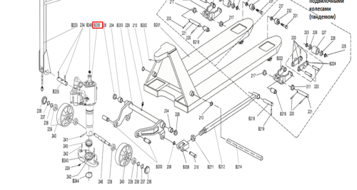 Гидроузел в сборе для тележек гидравлических RHP(BF) шток 35 мм (сталь) (Oil pump Assembly, B200) по ценам производителя в Челябинске с доставкой по всей России