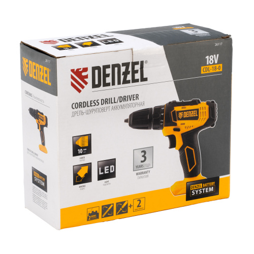 Дрель-шуруповерт аккумуляторная CDL-18-0, Li-Ion, 18 В Denzel по ценам производителя в Челябинске с доставкой по всей России