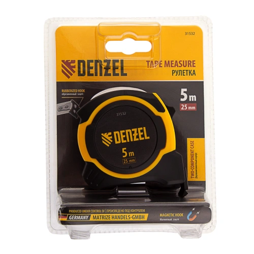 Рулетка 5м х 25мм, двухкомп. корпус, магнитный обрезиненный зацеп Denzel по ценам производителя в Челябинске с доставкой по всей России