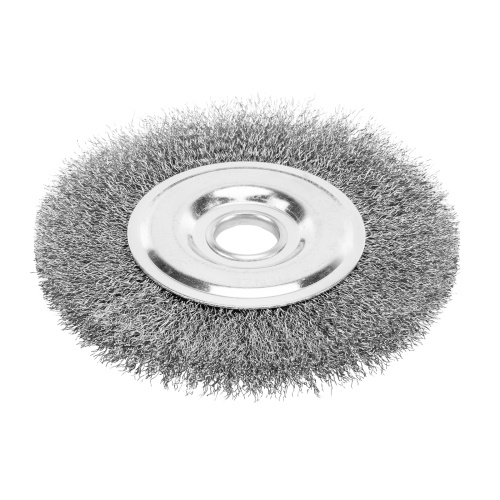 Щетка для УШМ, 150 мм, "Плоская", витая нержавеющая проволока 0.3 мм, посадка 22.2 мм Denzel по ценам производителя в Челябинске с доставкой по всей России