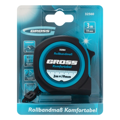 Рулетка Komfortabel 3 м х 19 мм,обрезиненный корпус Gross по ценам производителя в Челябинске с доставкой по всей России
