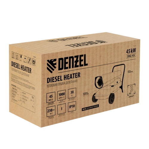 Дизельная тепловая пушка DHG-45i, 45 кВт, 1000 м3/ч, прямой нагрев, электронный термостат Denzel по ценам производителя в Челябинске с доставкой по всей России