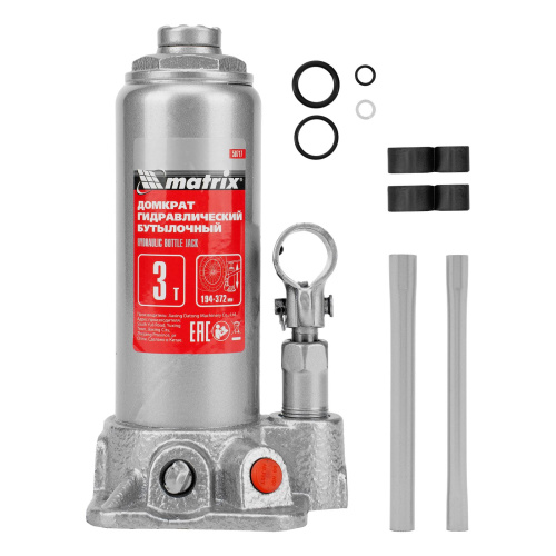 Домкрат гидравлический бутылочный, 3 т, высота подъема 194-372 мм Matrix по ценам производителя в Челябинске с доставкой по всей России
