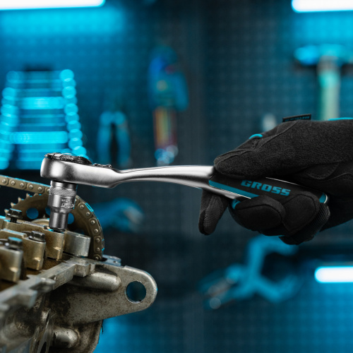 Ключ-трещотка 1/2", CrV, 120 зубьев, с быстрым сбросом, цельнометаллический, хром Gross по ценам производителя в Челябинске с доставкой по всей России