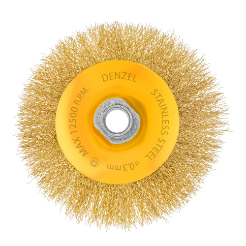 Щетка для УШМ, 125 мм, "Тарелка", витая нержавеющая проволока 0.3 мм, М14 Denzel по ценам производителя в Челябинске с доставкой по всей России