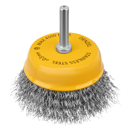Щетка для дрели, 75 мм, Чашка, со шпилькой, нержавеющая витая проволока Denzel по ценам производителя в Челябинске с доставкой по всей России