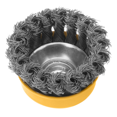 Щетка для УШМ, 75 мм, "Чашка", крученая нержавеющая проволока 0.5 мм, М14 Denzel по ценам производителя в Челябинске с доставкой по всей России