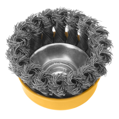 Щетка для УШМ, 75 мм, "Чашка", крученая нержавеющая проволока 0.5 мм, М14 Denzel по ценам производителя в Челябинске с доставкой по всей России