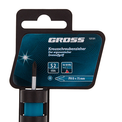 Отвертка PH0 x 75 мм, S2, трехкомпонентная рукоятка Gross по ценам производителя в Челябинске с доставкой по всей России