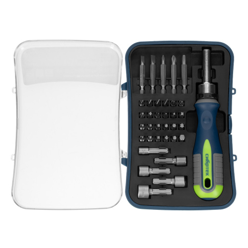 Отвертка реверсивная с набором бит и торцевыми головками, 35 шт, CrV Сибртех по ценам производителя в Челябинске с доставкой по всей России