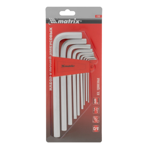 Набор ключей имбусовых HEX, 2-12 мм, CrV, 9 шт, удлиненныее с сатинированным покрытием Matrix по ценам производителя в Челябинске с доставкой по всей России