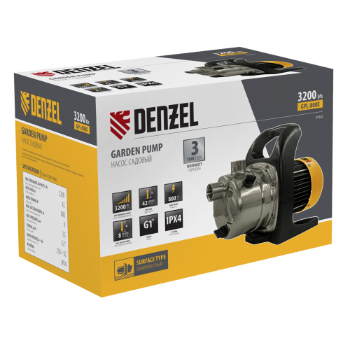 Садовый поверхностный насос GPL800Х, 800 Вт, 3200 л/ч, подъем 42 м, нержавейка Denzel по ценам производителя в Челябинске с доставкой по всей России