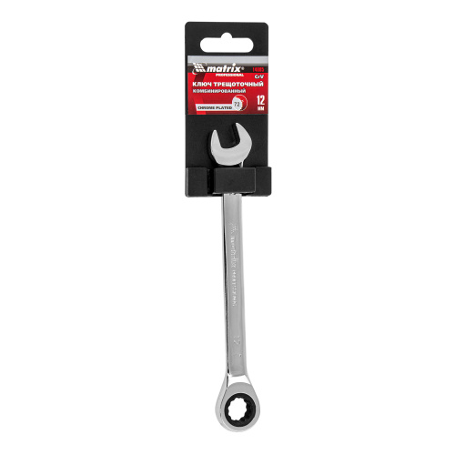 Ключ комбинированный трещоточный, 12 мм, CrV, зеркальный хром Matrix Professional по ценам производителя в Челябинске с доставкой по всей России