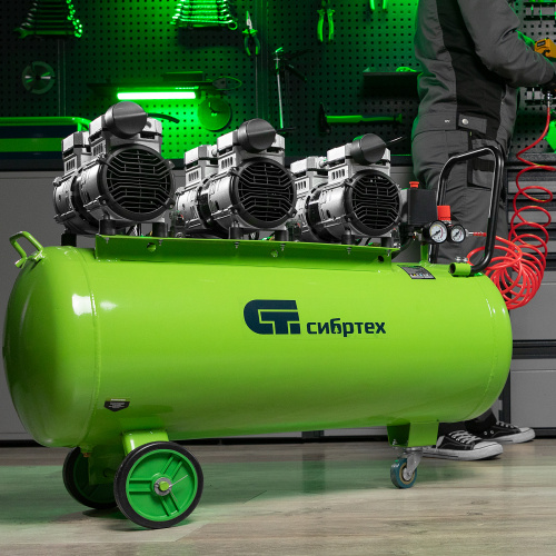 Компрессор безмаслянный малошумный МБ 2250/100, 2250 Вт, 100л, 400 л/мин Сибртех по ценам производителя в Челябинске с доставкой по всей России