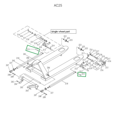 Ось крепления рычага силового блока к подвильной тяге для гидравлических тележек JC20 по ценам производителя в Челябинске с доставкой по всей России