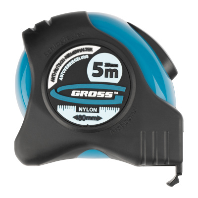 Рулетка "Schlagfest",5 м x 25 мм,магнитный обрезиненный зацеп,двусторонняя шкала,Нейлоновое покрытие,автоматическая фиксация Gross по ценам производителя в Челябинске с доставкой по всей России