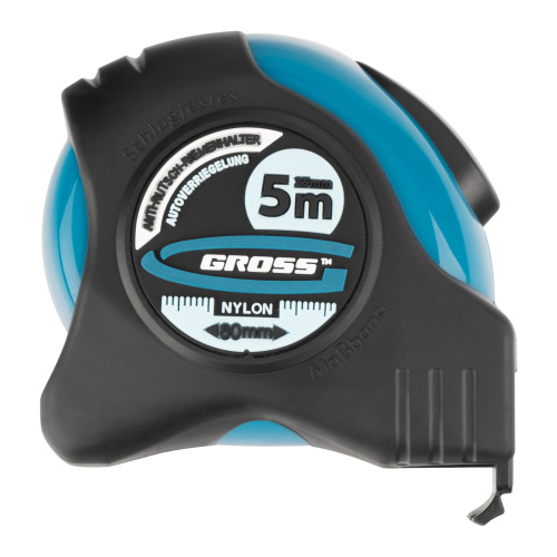 Рулетка "Schlagfest",5 м x 25 мм,магнитный обрезиненный зацеп,двусторонняя шкала,Нейлоновое покрытие,автоматическая фиксация Gross по ценам производителя в Челябинске с доставкой по всей России