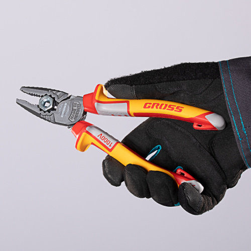 Плоскогубцы комбинированные, диэлектрические трехкомпонентные рукоятки до 1000 В, 180 мм Gross по ценам производителя в Челябинске с доставкой по всей России