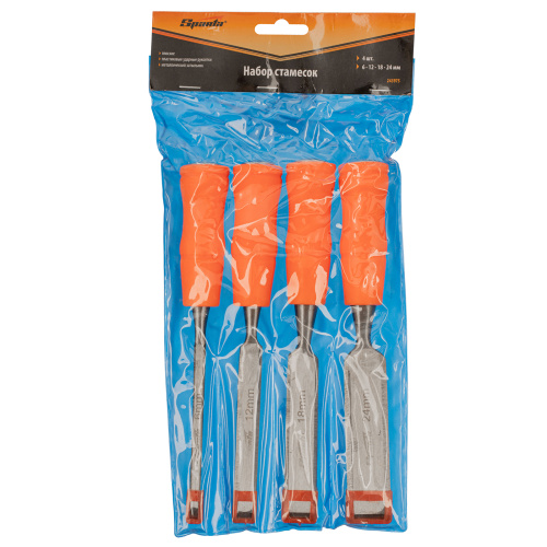 Набор стамесок 4 шт, 6-12-18-24 мм, плоские, пластиковые ударные рукоятки Sparta по ценам производителя в Челябинске с доставкой по всей России