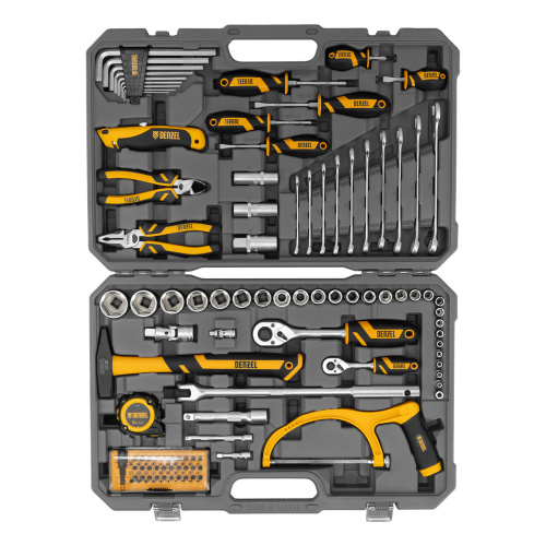 Набор инструментов, 1/2", 1/4", CrV, S2, пластиковый кейс, 100 предметов Denzel по ценам производителя в Челябинске с доставкой по всей России
