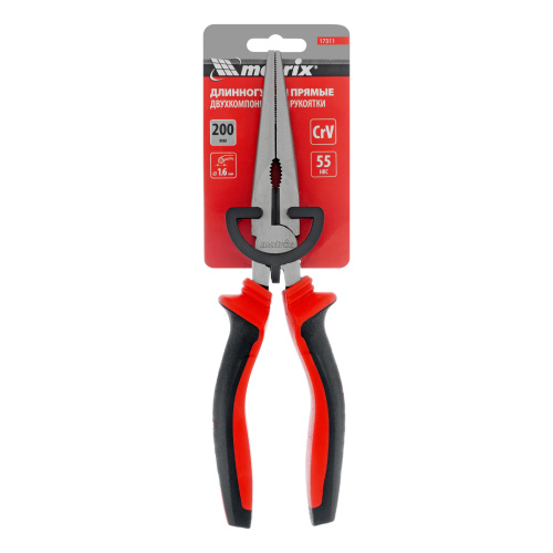Длинногубцы прямые, 200 мм, хром-ванадий, двухкомпонентные рукоятки Matrix по ценам производителя в Челябинске с доставкой по всей России